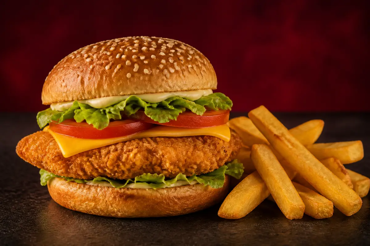 Chicken burger and chips